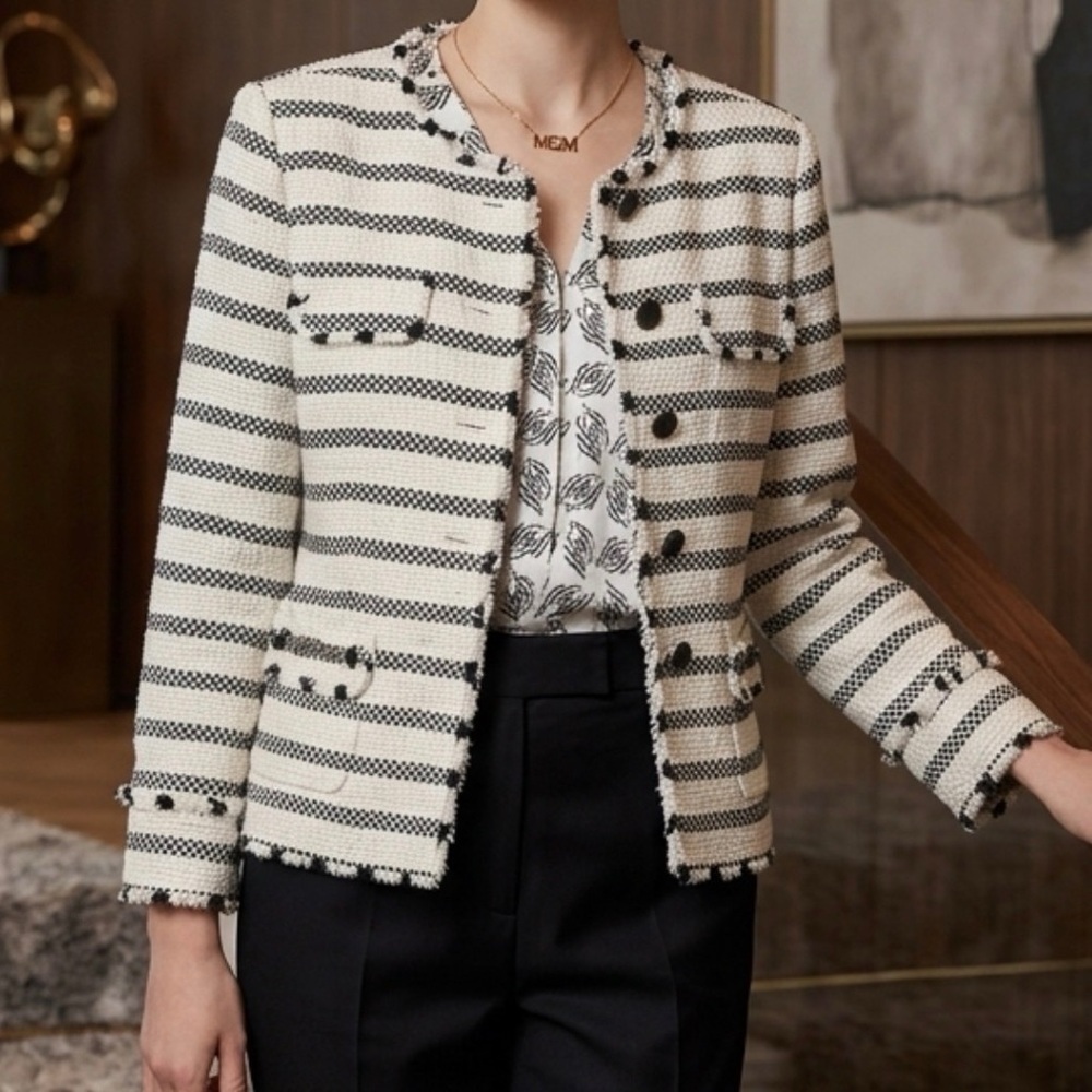White House Black Market Black & White Striped Tweed Jacket